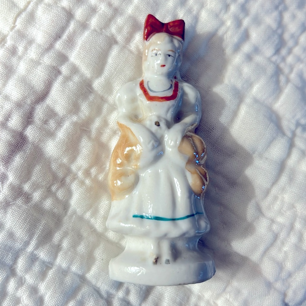 Vintage Hand Painted Wales Japan Bisque Porcelain Victorian Lady Figurine 3”